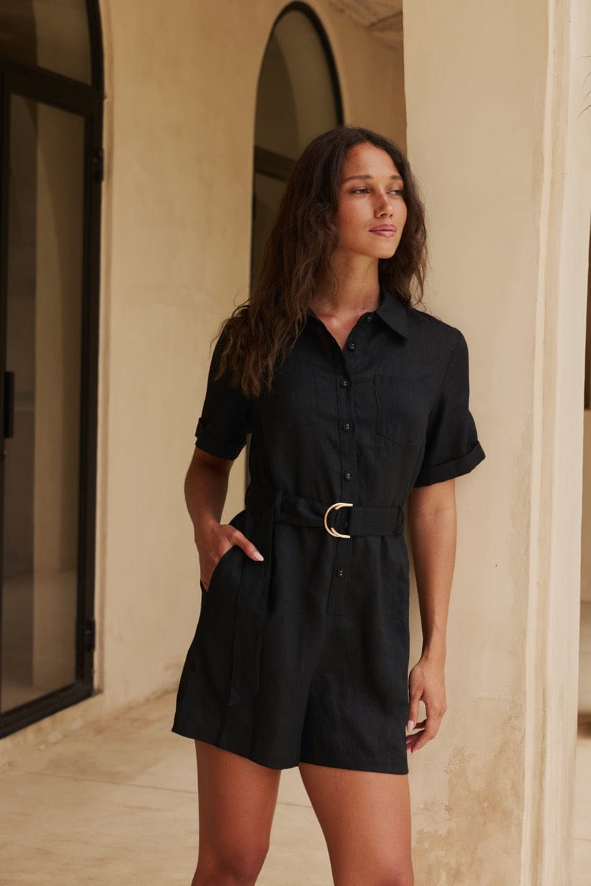 Loco Linen Playsuit Black – Reverie The Label