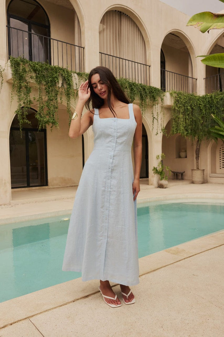 darcie denim midi dress Aje Darcie Denim Midi Dress In Blue - 43% Off