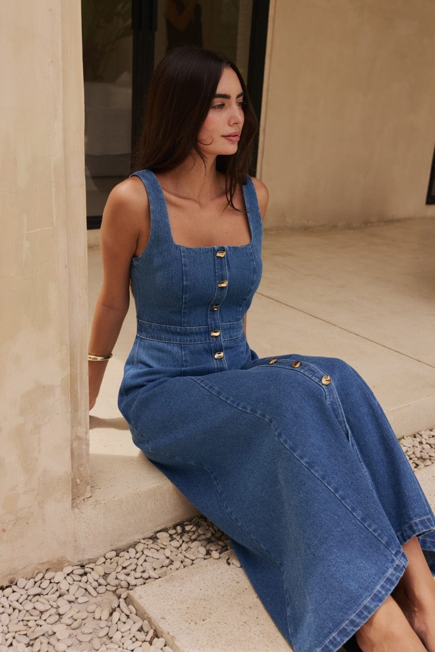 Darcy Dress Denim | Reverie the Label | Luxury Resortwear Reverie The Label Darcy Dress Denim | Reverie the Label | Luxury Resortwear Reverie The Label