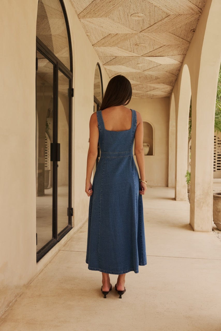 Darcy Dress Denim | Reverie the Label | Luxury Resortwear Reverie The Label Darcy Dress Denim | Reverie the Label | Luxury Resortwear Reverie The Label