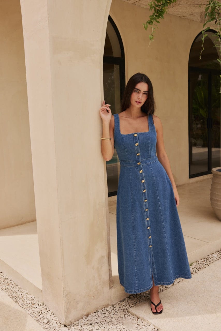 Darcy Dress | Reverie the Label | Luxury Resortwear Dresses Darcy Dress Denim: Pre-Order