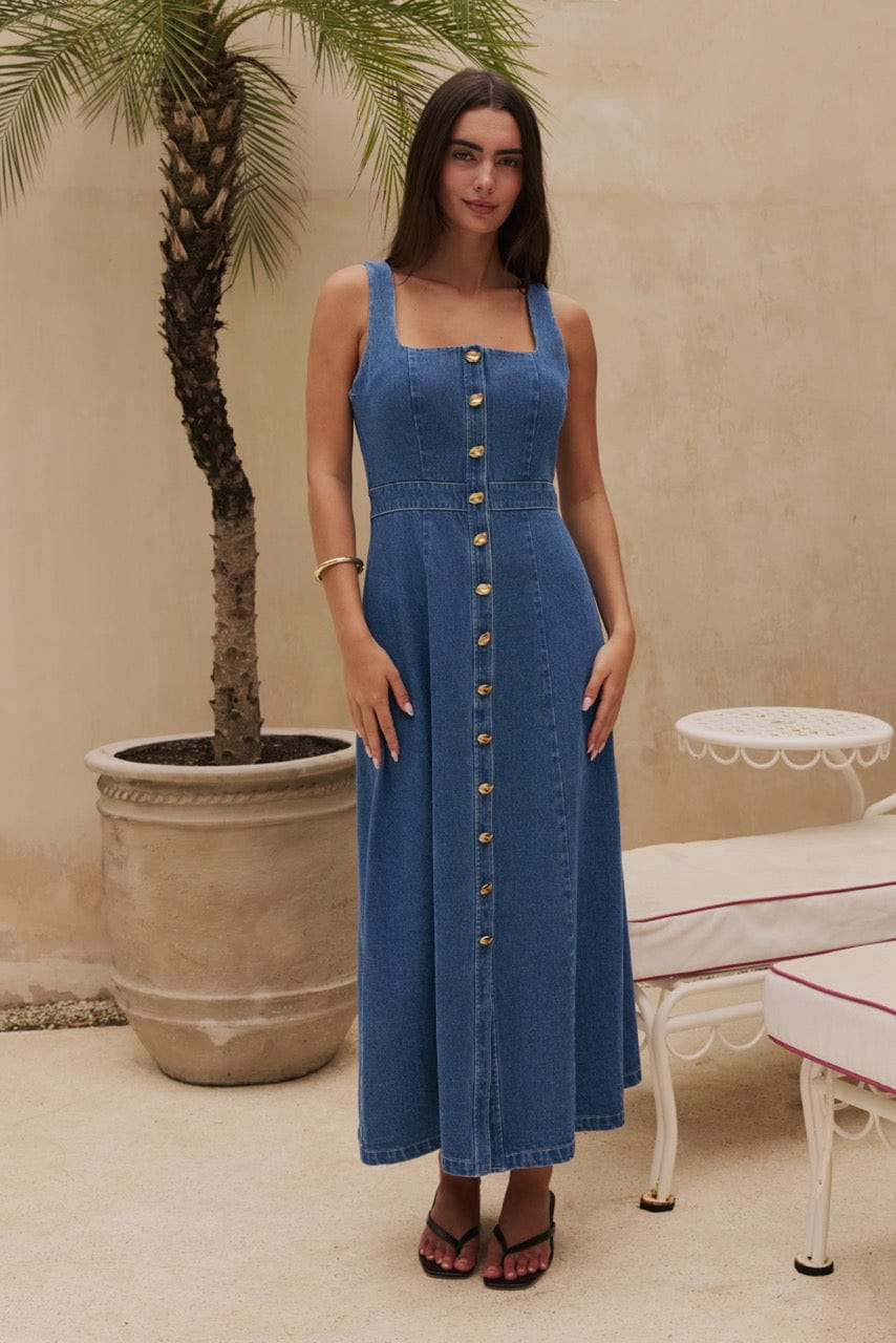 Darcy Dress | Reverie the Label | Luxury Resortwear Dresses Darcy Dress Denim: Pre-Order
