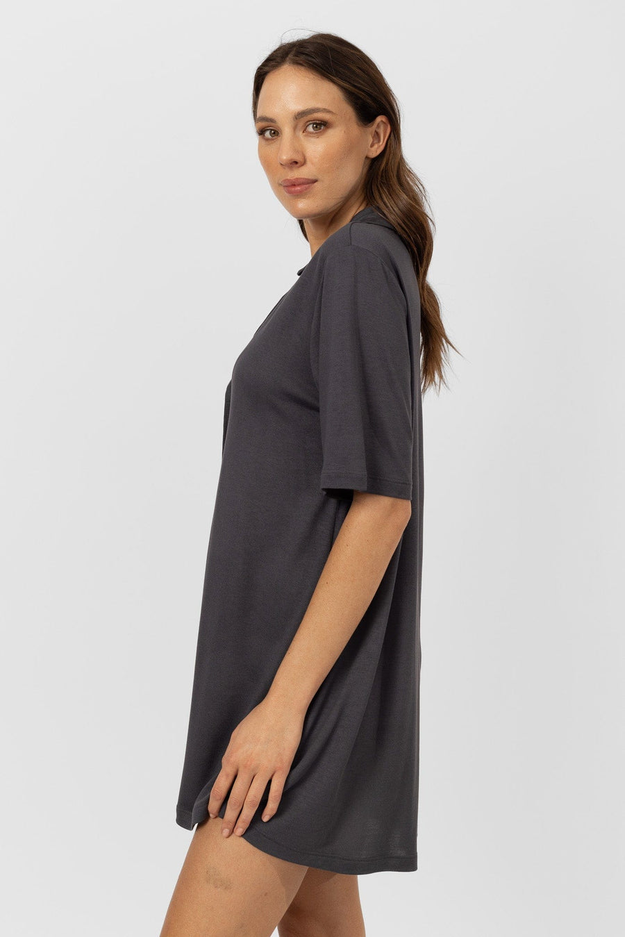 Lively Short Sleeve Dress | Graphite Nightgowns Australia Online | Reverie the Label  DRESSES Lively Short Sleeve Dress