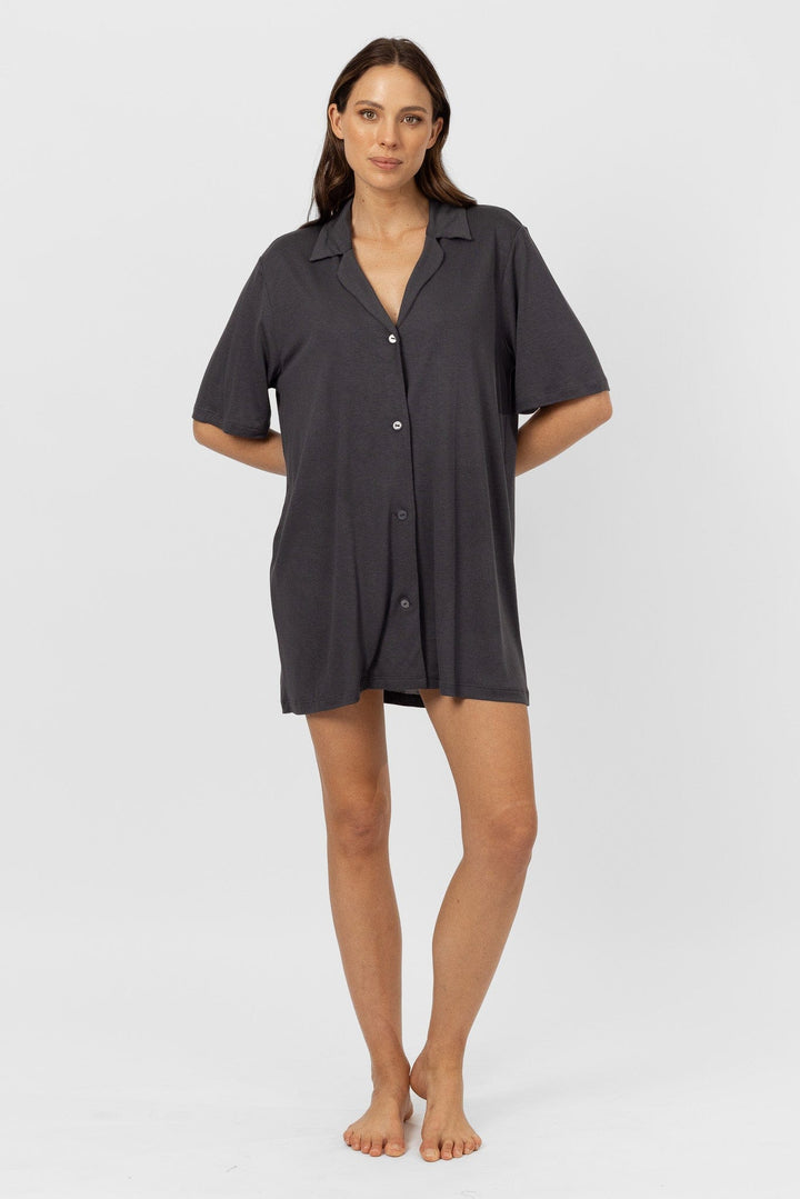 Lively Short Sleeve Dress | Graphite Nightgowns Australia Online | Reverie the Label  DRESSES Lively Short Sleeve Dress
