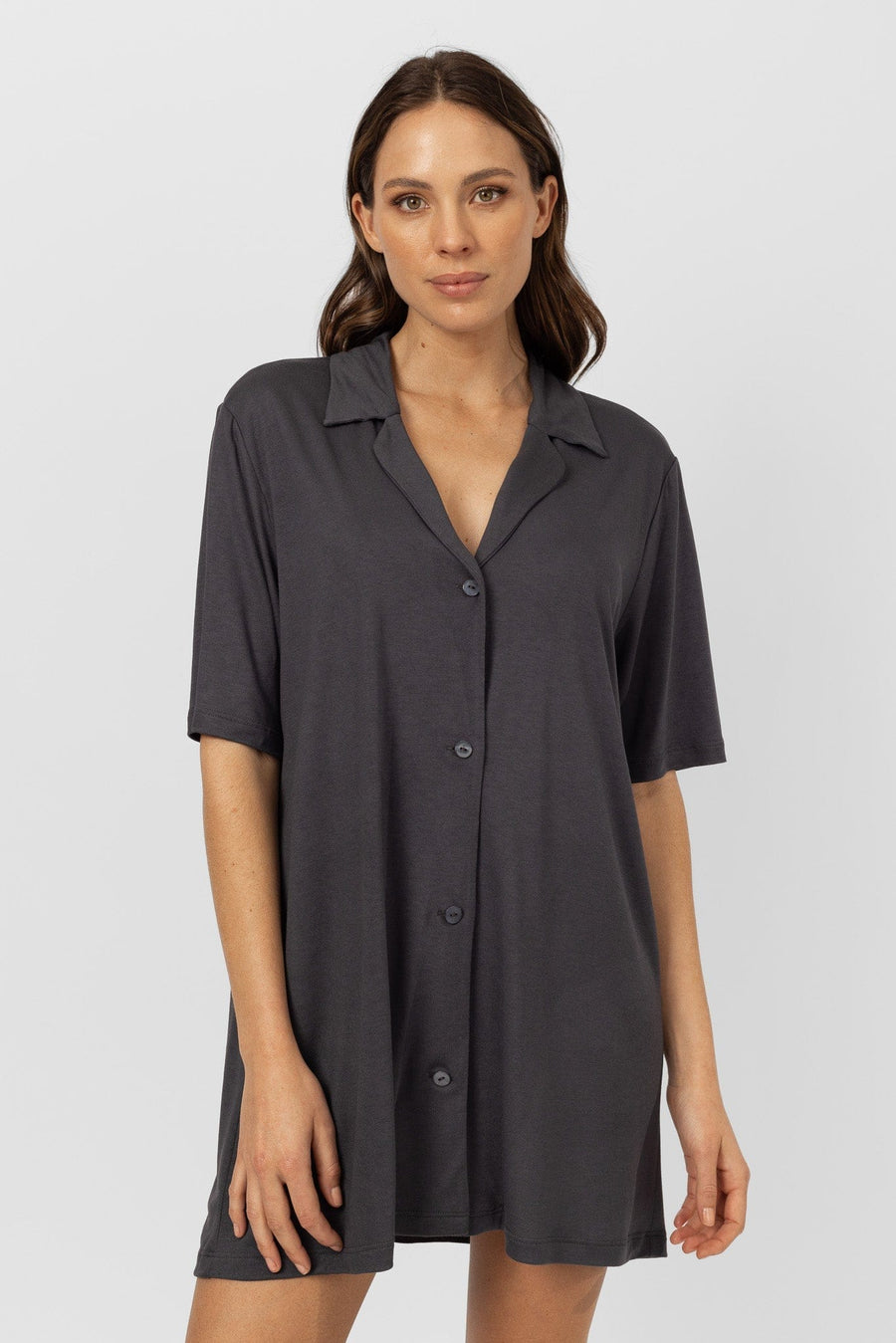 Lively Short Sleeve Dress | Graphite Nightgowns Australia Online | Reverie the Label  DRESSES Lively Short Sleeve Dress