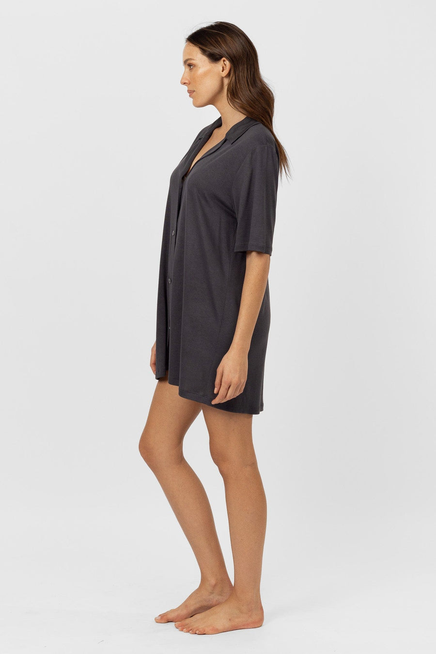 Lively Short Sleeve Dress | Graphite Nightgowns Australia Online | Reverie the Label  DRESSES Lively Short Sleeve Dress