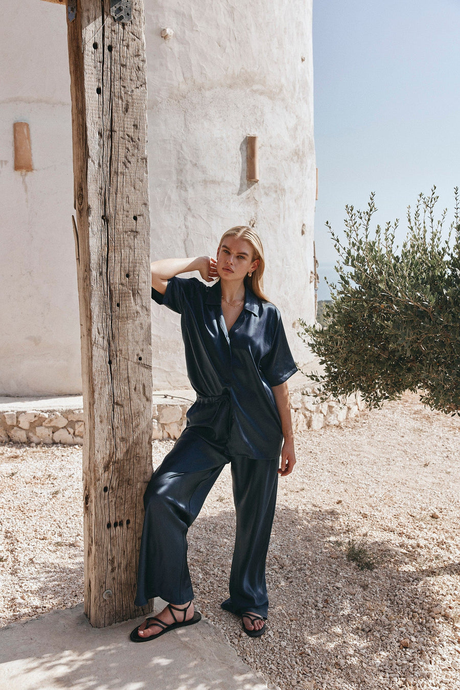 Serendipity Short Sleeve Shirt | Navy Silk Set | Reverie the Label | Shop Now TOPS Serendipity Short Sleeve Shirt