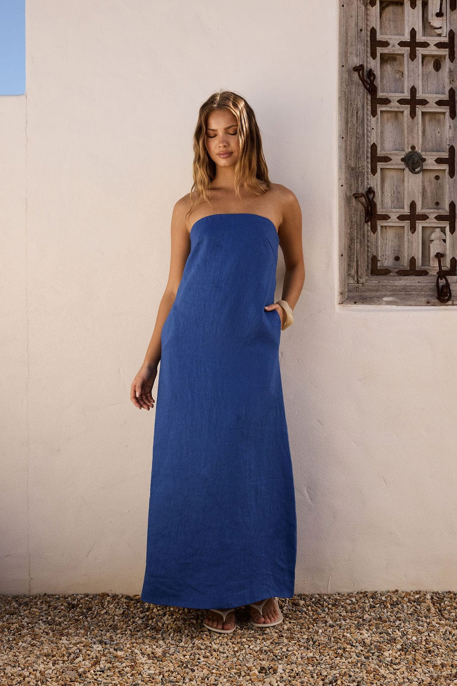 cobalt blue linen dress Viva Midi – Reverie The Label Color:Flamenco Folklore