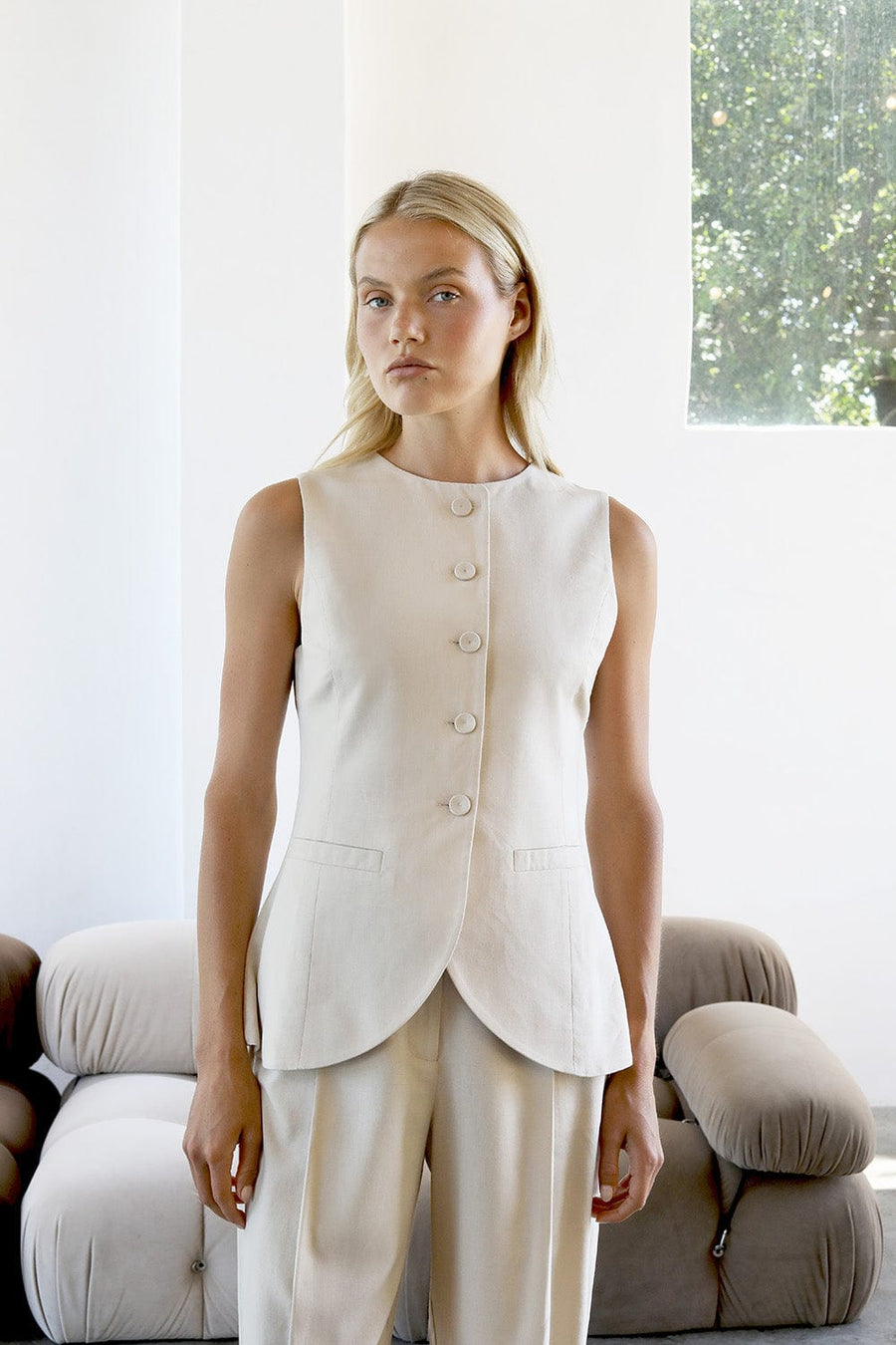 Wavelength Vest Beige | Reverie the Label | Luxury Resortwear Tops Wavelength Vest