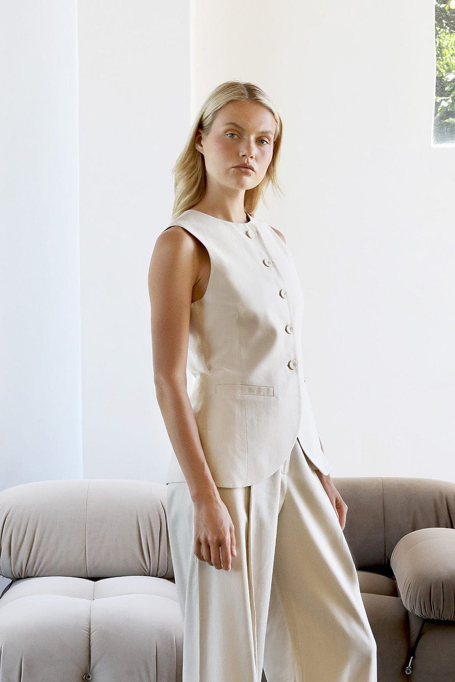 Wavelength Vest Beige | Reverie the Label | Luxury Resortwear Tops Wavelength Vest