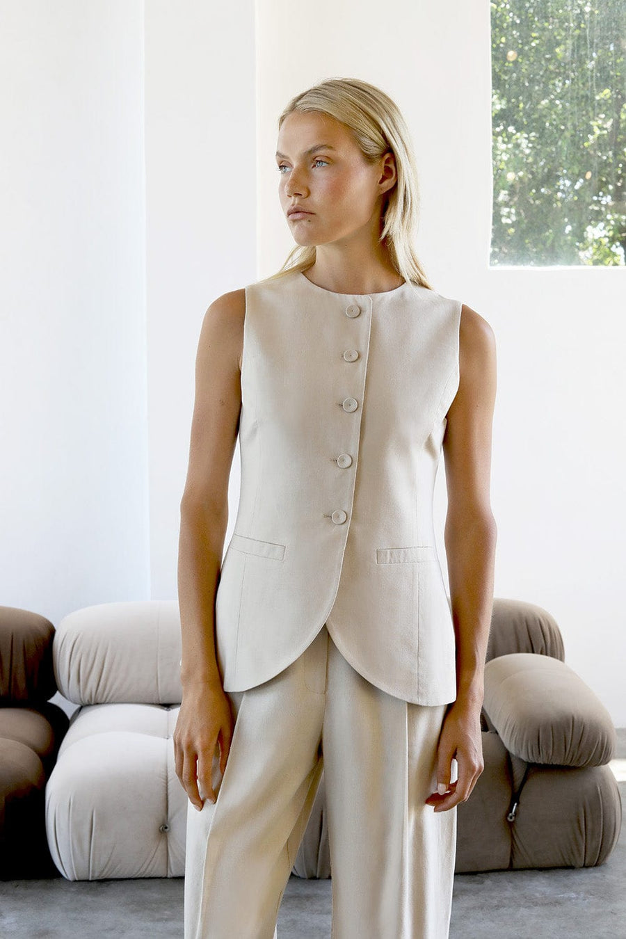 Wavelength Vest Beige | Reverie the Label | Luxury Resortwear Tops Wavelength Vest