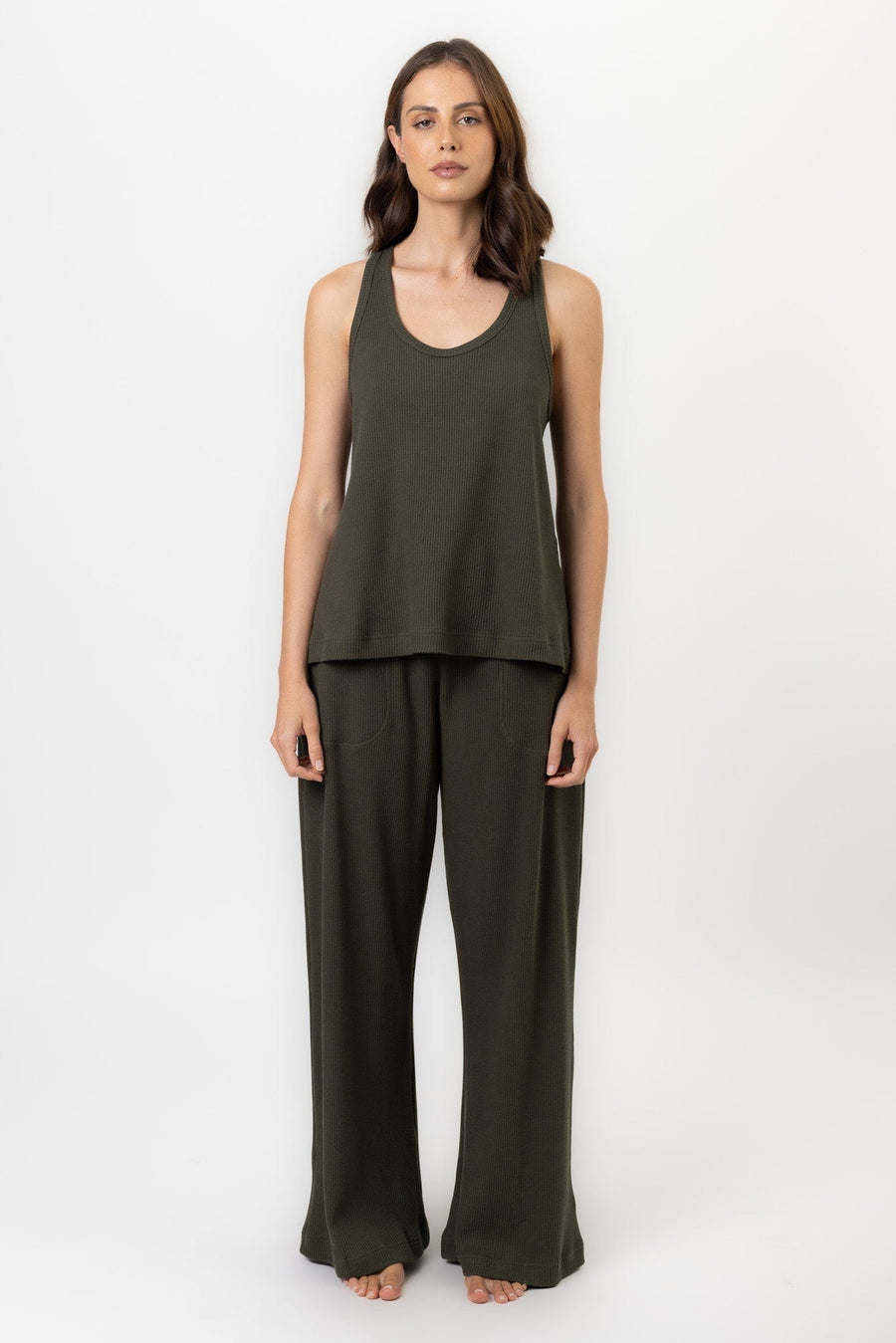 Fleur Tank | Khaki Fleur Tank Tanks Pajamas Australia Online | Reverie the Label  TOPS Fleur Tank